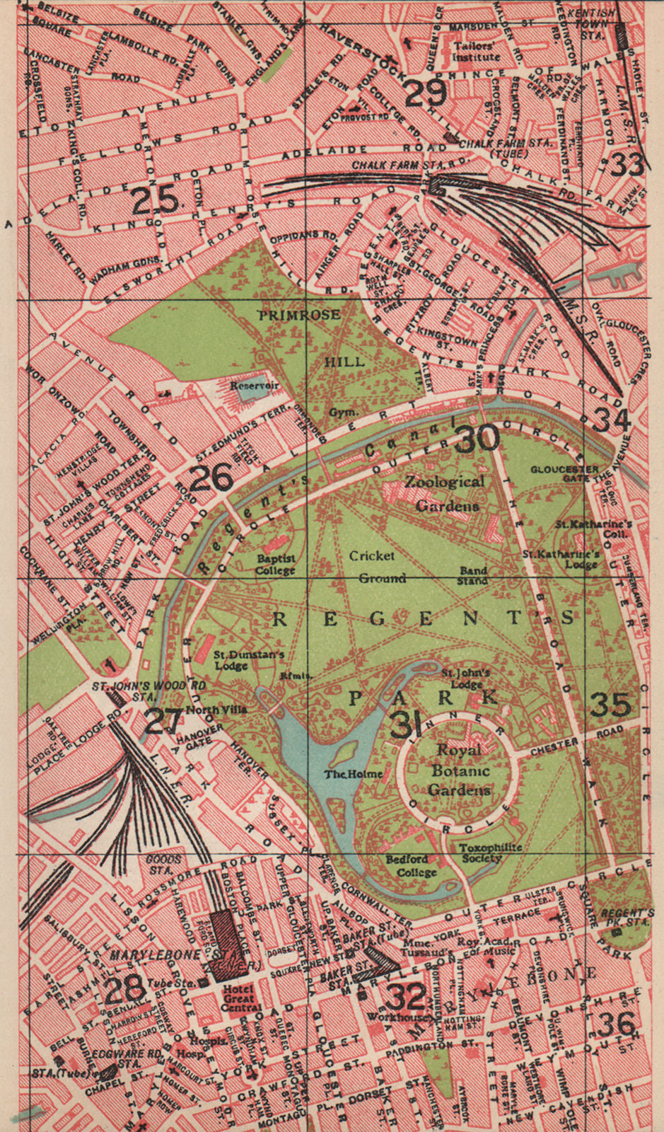 LONDON NW. Regent's Park Marylebone Primrose Hill St John's Wood 1927 old map
